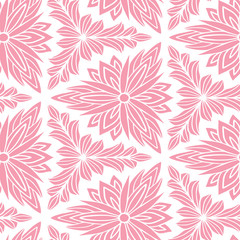 Canvas Print - Vector ornamental pattern. Seamless background for fabric or wallpaper. Pink repeating pattern in block print style with floral ornaments. Linen design.