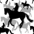 endless pattern, silhouettes of sports horses and riders isolated on a white seamless background, decorative pattern, Equestrian sports