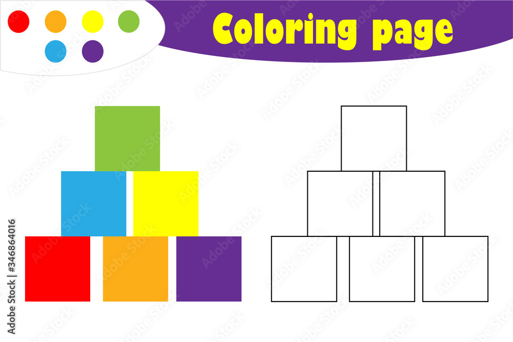 Cubes in cartoon style, coloring page, education paper game for the ...