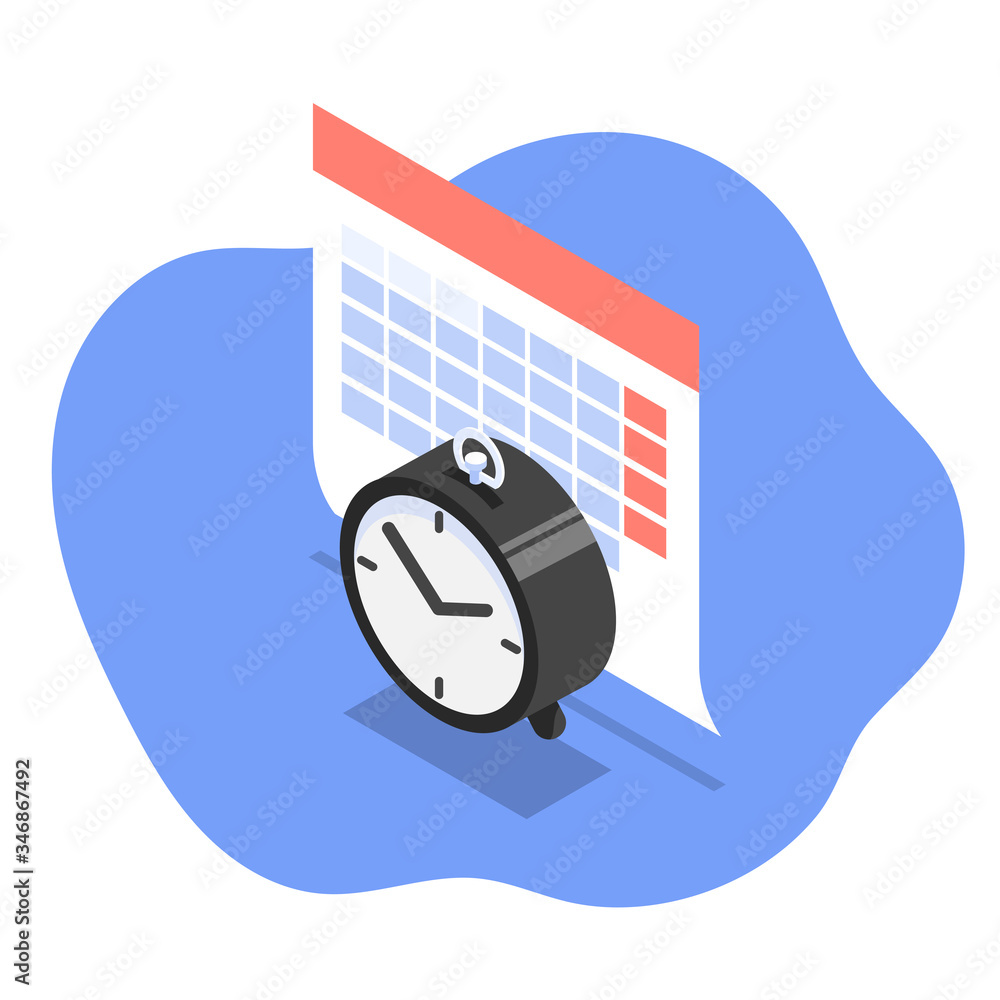 Vector isometric illustration of calendar and clock as concept of ...