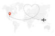 © artyway - Romantic or honeymoon trip. Airplane line path. Air plane flight route with start point and heart shaped route line. Vector concept illustration.