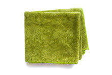 Bright Green Microfiber Fabric Cleaning Cloth Isolated On White Background.