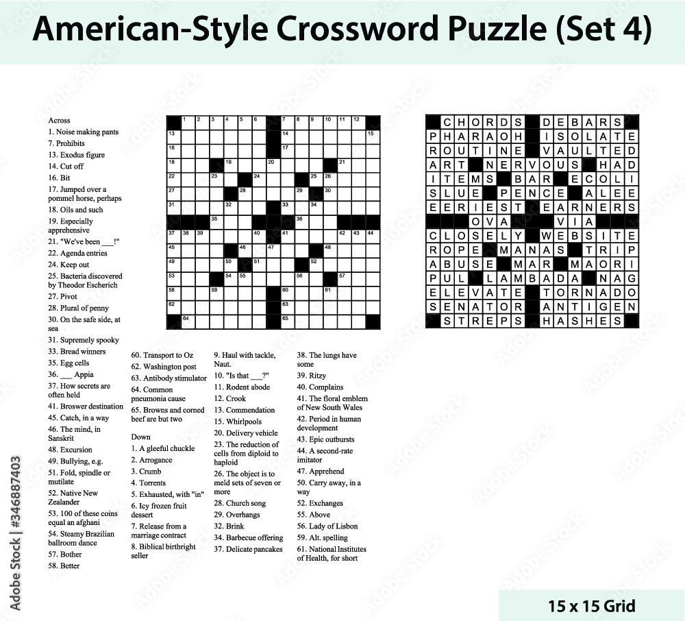 American style crossword puzzle with a 15 x 15 grid. Includes blank
