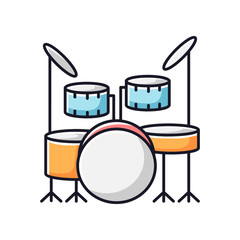 Wall Mural - Drum kit RGB color icon. Musical instrument on stage for live band performance. Crash cymbals and snare drum in drumset. Jazz rhythms and blues beats. Silhouette RGB color illustration