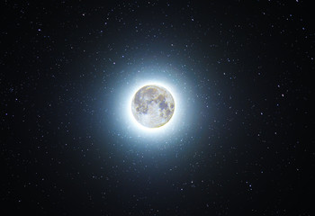 Wall Mural - full moon glowing in the starry sky. night photography. astronomical background. deep space.