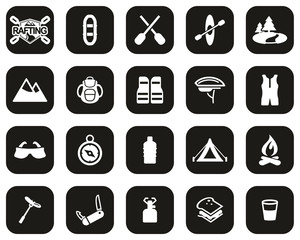 Sticker - Rafting Or White Water Rafting Icons White On Black Flat Design Set Big