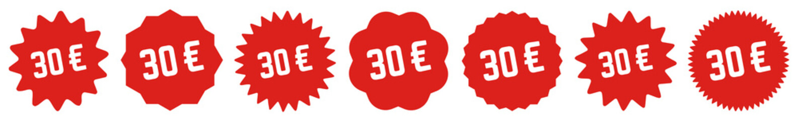 Wall Mural - 30 Price Tag Red | 30 Euro | Special Offer Icon | Sale Sticker | Deal Label | Variations