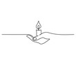 Continuous one line drawing. Hand holding burning candle
