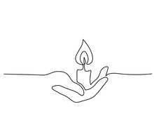 Continuous One Line Drawing. Hand Holding Burning Candle