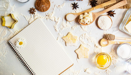 Wall Mural - preparation for baking. Culinary concept. top view. selective focus