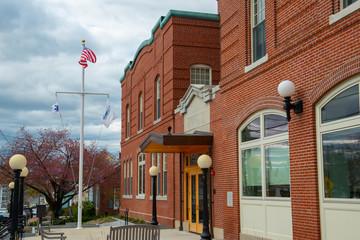 North Andover town hall on 120 Main Street in town center of North Andover, Massachusetts MA, USA. 