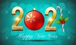2021 Happy New Year banner template Vector illustration with golden numbers with gold ball - Merry Christmas and Happy New Year 2021 Holiday symbol template on black background
