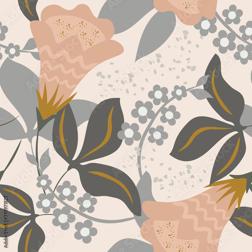 Abstract vector floral seamless pattern. Stylish texture with fantasy flowers...