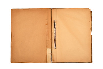 open file folder with aged light brown empty pages