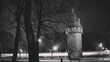 canvas print picture - Dohrener Turm On Illuminated Street At Night