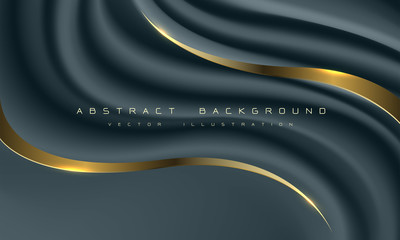 Wall Mural - Abstract dark blue fabric wave gold line curve with text on blank space design modern luxury background vector illustration.