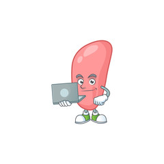 Sticker - Diligent neisseria gonorhoeae mascot design style working from home with laptop