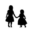 black two little girl silhouettes on white background. holiday clipart. International children's day greeting card. Vector illustration babys, daughters, girls in a fluffy skirts.