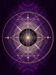 Wall Mural - vector illustration of sacred geometry symbol on abstract background. mystic sign drawn in lines. im