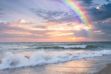 Wall Mural - landscape with sunrise over sea