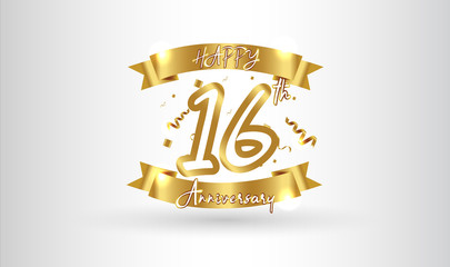 Anniversary celebration background. with the 16th number in gold and with the words golden anniversary celebration.