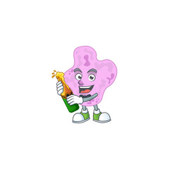 Poster - Mascot cartoon design of tetracoccus making toast with a bottle of beer