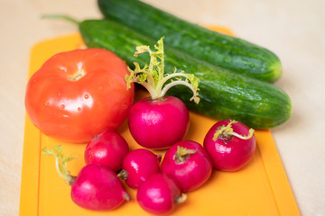 vegetables on a wooden board