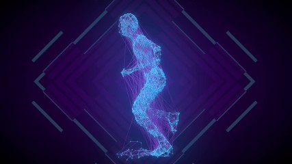 Leinwandbilder - Seamless loop animation of a running man from particles and lines. 3d render. 4K