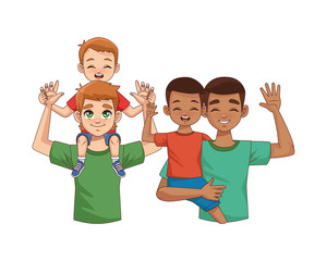 Sticker - interracial fathers lifting sons characters