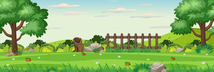 Wall Mural - Background scene with wooden fence in the park