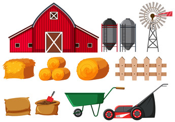 Canvas Print - Set of farming equipments on white background