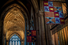 Interior Lighting And Flags Inside Peterborough Cathedral