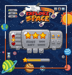 Sticker - Game template with many planets in the space background