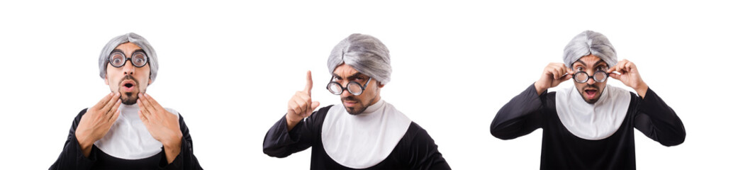 Wall Mural - The man wearing nun costume isolated on white