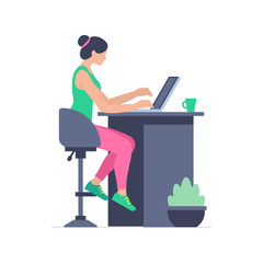 Woman is working at his laptop. Office business concept. Flat Style. isolated on white background