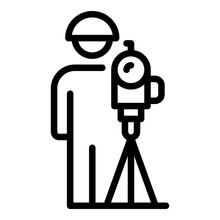 Surveyor With Equipment Icon. Outline Surveyor With Equipment Vector Icon For Web Design Isolated On White Background
