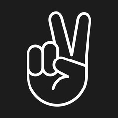 Victory symbol icon. Palm showing two fingers. Isolated, lined vector pictogram. Success, winning concept.