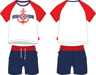 Wall Mural - Boys t-shirt reglan shorts set anchor red sport