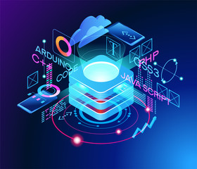 Wall Mural - programming web banner. technology process of software development