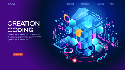 Wall Mural - programming web banner. technology process of software development