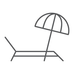 Wall Mural - Umbrella and sun lounger thin line icon, summer and parasol, beach bed sign vector graphics, a linear icon on a white background, eps 10.