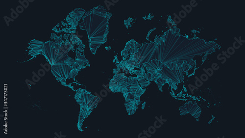 Cuadros en Lienzo World map with nodes of global business concept, vector illustration of network