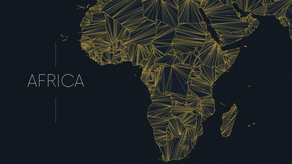 polygonal map of the african continent with nodes linked by lines, vector global network concept pos