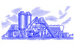 Concrete batching plant/cement mixing silo monochrome illustration, isolated, vector.