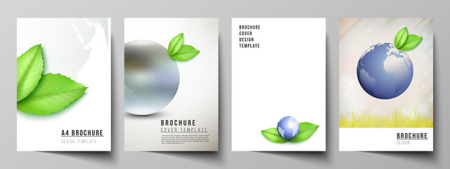Vector layout of A4 format cover mockups design templates for brochure, flyer, booklet, cover design, book design, brochure cover. Save Earth planet concept. Sustainable development global concept.