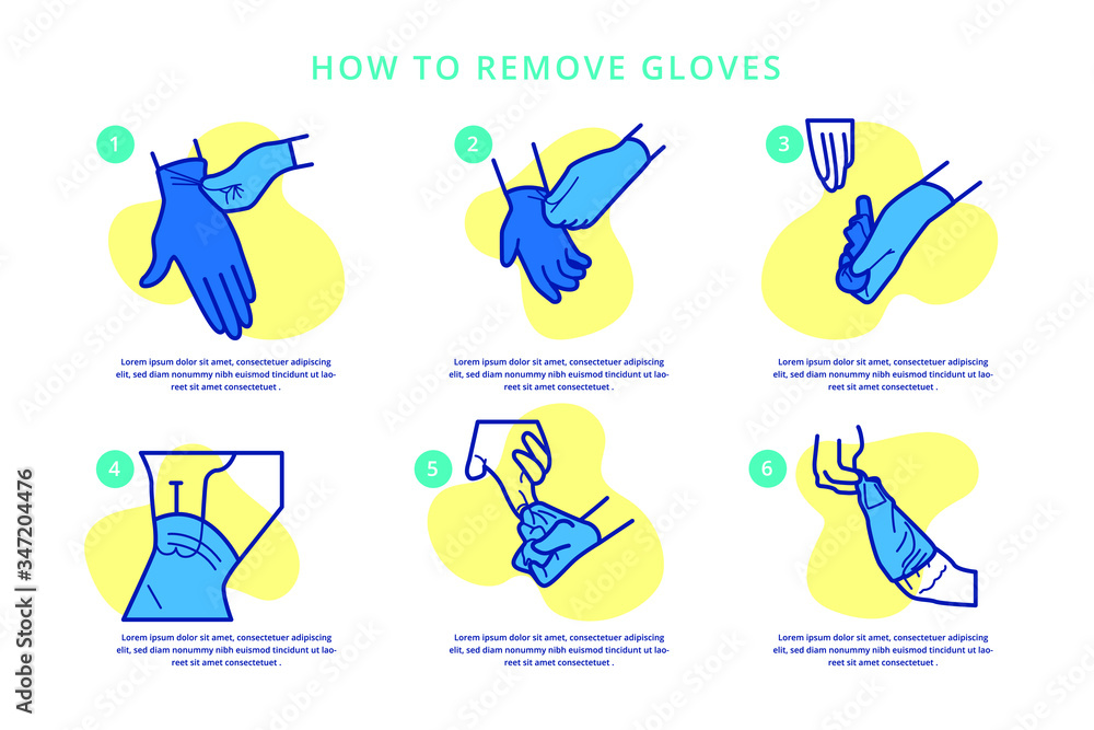 How to remove gloves safely to avoid spreading viruses - obrazy, fototapety, plakaty 