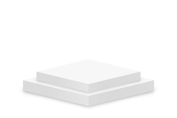 Poster - White 3d podium mockup in square shape. Empty stage or pedestal mockup isolated on white background. Podium or platform for award ceremony and product presentation