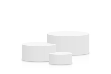 Poster - White 3d podium mockup in cylinder shape. Empty stage or pedestal mockup isolated on white background. Podium or platform for award ceremony and product presentation