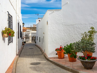 Sticker - Streets of a white town called Lucainena de las Torres in Spain. Some flowers and balconies.