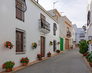 Poster - Streets of a white town called Lucainena de las Torres in Spain. Some flowers and balconies.